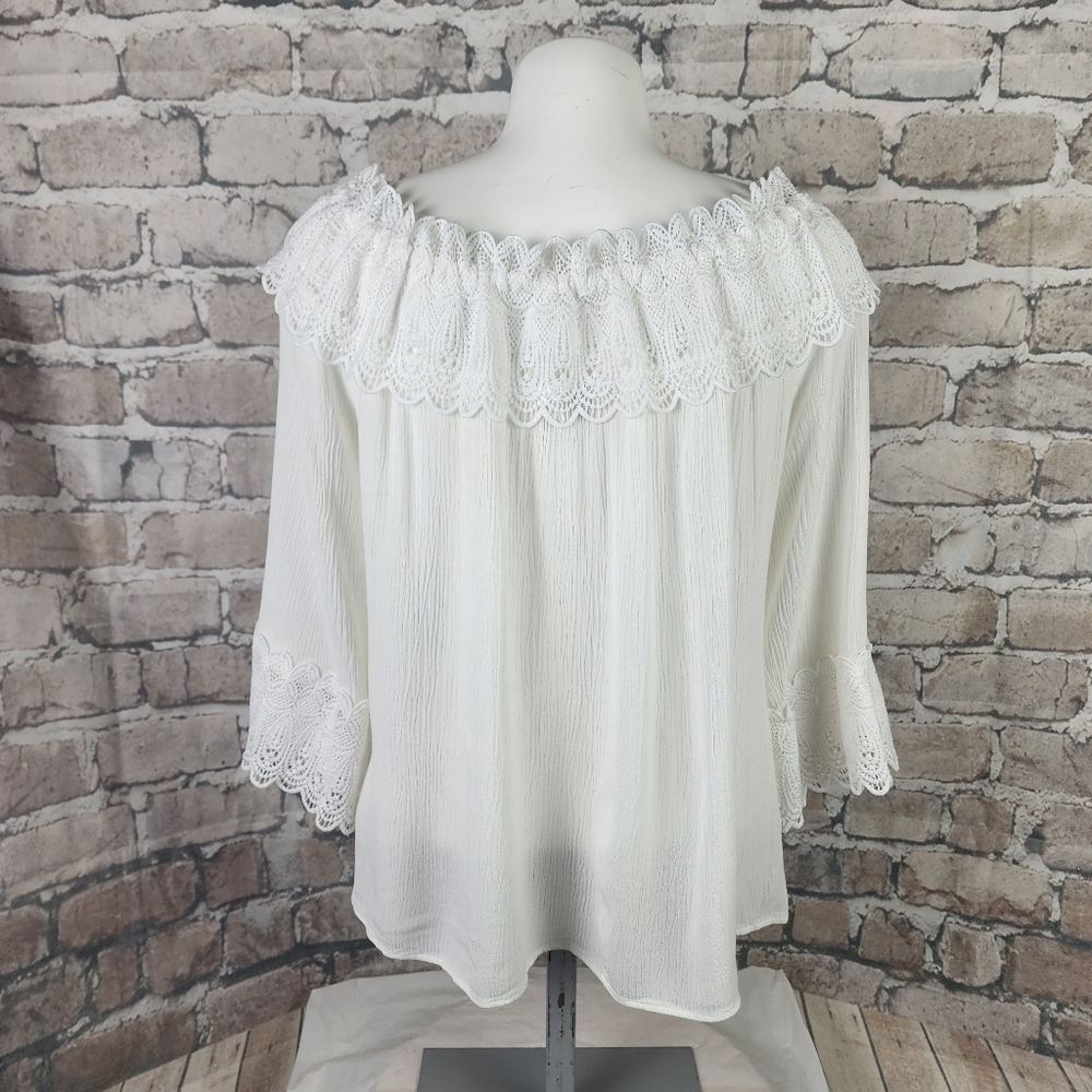 cream Bea Lace Collar and Cuff Feminine Blouse Off White Size 38/Small/Med - Picture 10 of 16